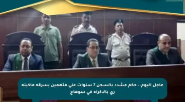 عاجل اليوم.. حكم مشدد بالسجن 7 سنوات على متهمين بسرقة ماكينة ري بالإكراه في سوهاج